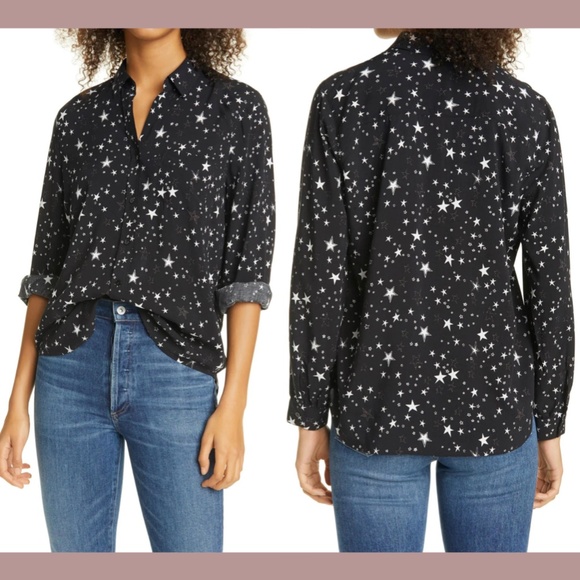 NEW Rails [ XS ] Noemi Star Button Down Long Sleeve Blouse‎ in Black Galaxy - Picture 2 of 16